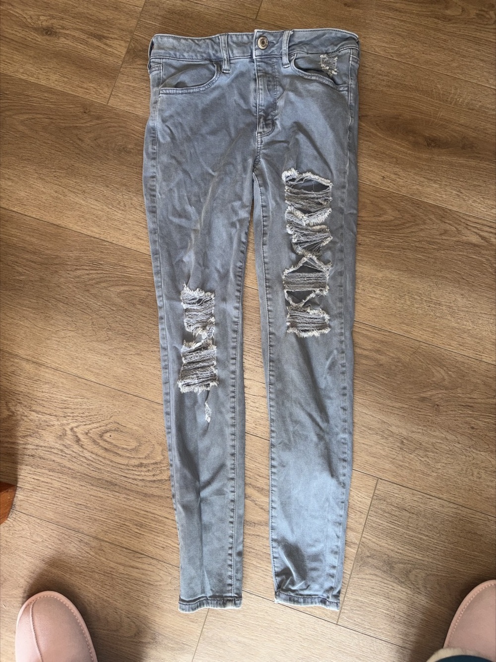 American Eagle Outfitters Women's Distressed Skinny Jeans Gray Size 8